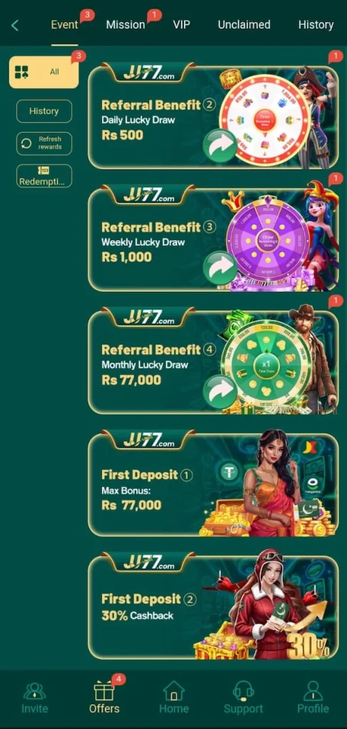 JJ77 Game Bonuses