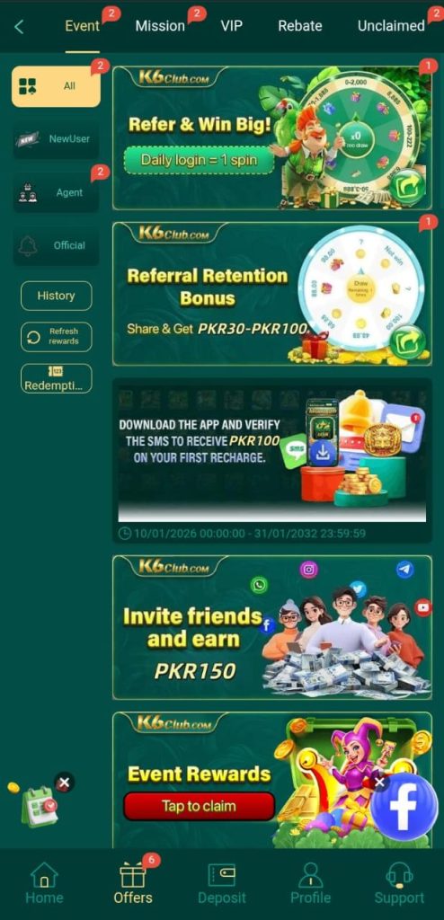 K6 Club Game Bonuses