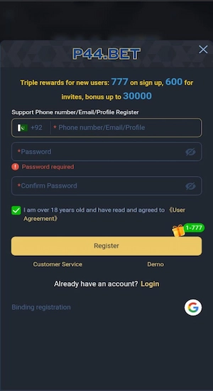 P44.BET Game Register Account