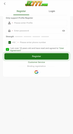 JZ777 Game Register Account
