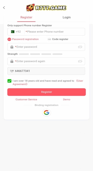 R 777 Game Register Account