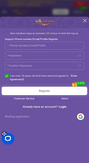 V9 Game Register Account