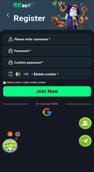 K6 Bet Game Register Account