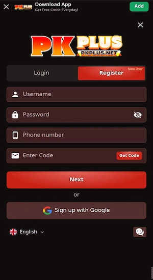 PK Plus Game Register Account