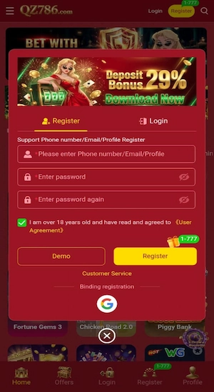 QZ786 Game Register Account